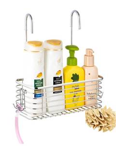lot 13683 image: YQh hanging shower rack, bathroom storage rack, shampoo bracket, the back hook can be rotated, and can be hung on the faucet or Claw foot bathtubcross bar, 304 stainless steel rust proof and durable - Retail $23