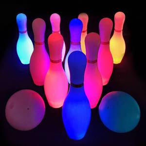 lot 13684 image: OceanWings Kids Light up Bowling Ball Toys Set,Bowling Pins Toy Game with 10 Pins & 2 Balls Fun Sports Games for Kids Toddler Indoor & Outdoor Boys Girls Children 3 4 5 6 Years - Retail $29
