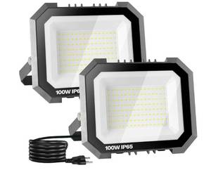 lot 15351 image: 2-Pack 100W IP65 LED Flood Lights with Power Cord
