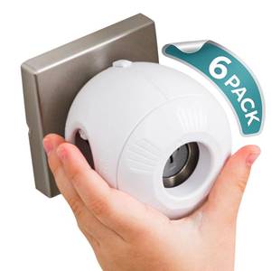 lot 15364 image: Door Knob Safety Cover for Kids (6 Pack) Hard-to-Remove Dual-Lock Door Handle Covers for Kids - Reusable Baby Proof Door Knob Locks - Installs Easily, No Tools Needed (White) - Retail $12