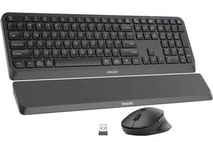 lot 15372 image: PHILIPS Bluetooth Keyboard and Mouse Combo, Ergonomic Design with Wrist Rest for Computer Keyboard, Bluetooth2.4Ghz 3-Device Connectivity, Wireless Keyboard and Mouse Set for WindowsAndroid, Black - Retail $36