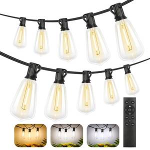 lot 15375 image: Brightever 200FT Outdoor String Lights with Remote, 2700K4000K5000K Selectable LED String Lights for Outside with 1004 ST38 Edison Bulbs, 3 Modes Dimmable Patio Lights Waterproof for Camping, Deck - Retail $155