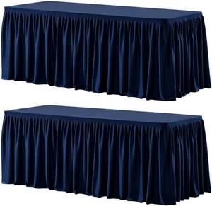lot 15376 image: Wish Care 2 Pack Navy Blue Rectangle Table Clothes for 8 Foot Tables, Polyester Fitted Tablecloths 8ft Stretch Table Cover for Wedding, Birthday, Parties, Trade Show, Craft Show - Retail $57