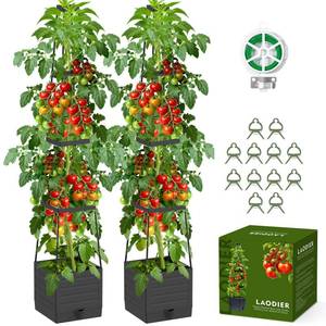 lot 15377 image: 2 Pack Raised Garden Bed Tomato Planter with Trellis, 57in Tomato Cage Plant Support Planters, Self-Watering Planter for Tomatoes Climbing Plants Vegetable Vine Flowers Outdoor & Indoor - Retail $27