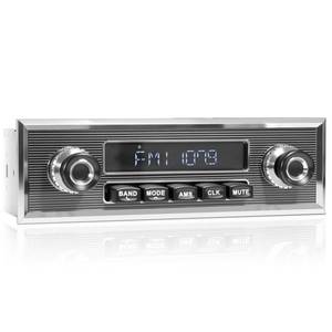 lot 15379 image: Bluetooth Retro Radio for Classic Vehicles Single Din Vintage Stereo for Car - AM FM Tuner USB AUX Input Subwoofer RCA Output - Retail $80