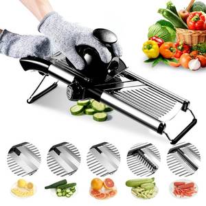 lot 15381 image: Mandoline Food Slicer, Adjustable Mandoline Slicer for Kitchen, Stainless Steel Mandolin Vegetable Chopper for PotatoTomatoOnion, Vegetable Slicer Julienne Cutter with Cut-Resistant Gloves - Retail $33