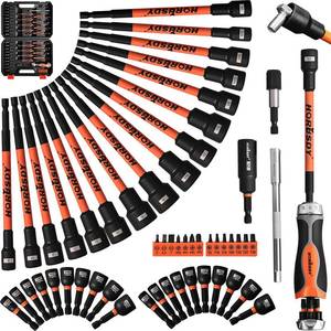 lot 15388 image: HORUSDY 59pcs Magnetic Nut Driver Set with 6-in-1 Ratcheting Screwdriver Handle, SAE & Metric 14 Inch Hex Shank Socket Set for Impact Drill with Quick-release Bit Holder and Extension Bar - Retail $35