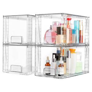 lot 60664 image: Vtopmart 4 Pack Large Stackable Storage Drawers,Easily Assemble Acrylic Bathroom Closet Undersink Organizers and Storage,Plastic Bins for Kitchen Cabinets,Pantry,Makeup,Medicine Organization - Retail $35