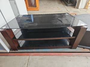 lot 13 image: True Innovations LLC CW-1018 TV Stand with Black Glass Shelves