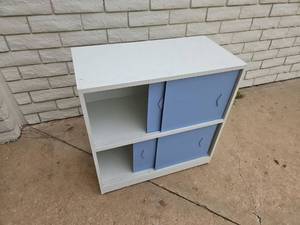 lot 20 image: White Storage Cubby Unit 2-Shelf with Blue Doors