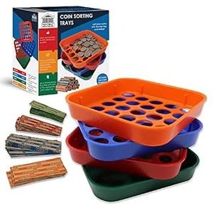 lot 417 image: Nadex Quick Sort Coin Organizing Trays  Color Coded Sorting Trays for Pennies, Nickels, Dimes, and Quarters - 100 Coin Wrappers Included (B075MWCYJV)