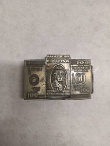 lot 424 image: U.S. $100 Bill Metal Belt Buckle with Detachable Lighter