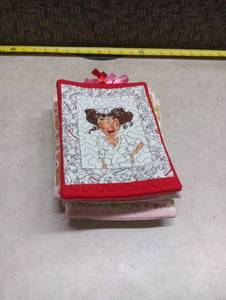 lot 445 image: Lot of 9 Quilted Fabric Pouches with Character Illustrations