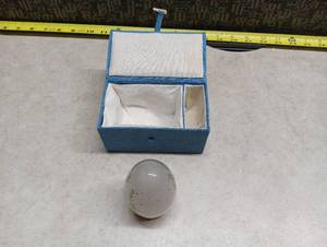 lot 460 image: Blue Fabric Storage Box with Ceramic Dish and Wooden Bangles
