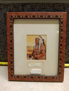 lot 466 image: Framed Native American Portrait Print with Geometric Border Design