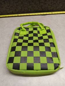 lot 479 image: Art Bag Neon Green Black Checkered Tote with Coloring Supplies