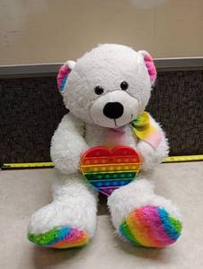 lot 519 image: White Plush Bear with Rainbow Heart Pop It Fidget Toy