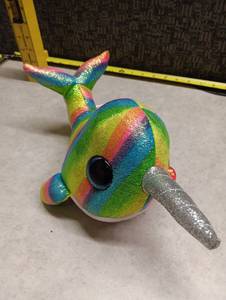 lot 524 image: The Beanie Boos Nori Rainbow Narwhal Plush Toy
