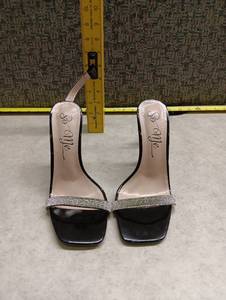 lot 534 image: Lillie Heeled Sandals with Rhinestone Strap Black and Nude Size 7