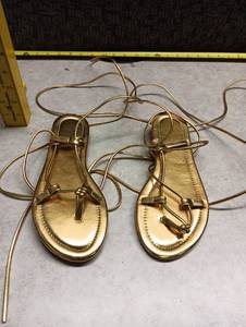 lot 561 image: Pair of Gold Metallic Lace-Up Sandals Size 37