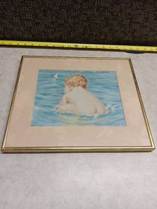 lot 577 image: Framed Print Child in Water Beach Scene Signed Van Anderson