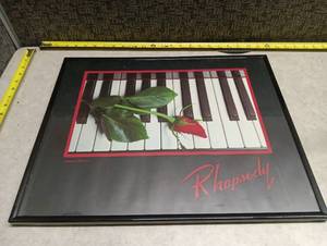 lot 587 image: Framed Print Rhapsody Piano Keys Red Rose