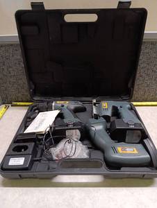 lot 596 image: Nikota 18V Cordless Drill Driver Kit 2-Tool with Batteries Charger Case - Unable to charge Batteries