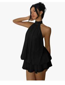 lot 17574 image: Womens Chiffon Halter Drop Waist Wedding Guest Dress Mini Black(XL) - Retail $48
