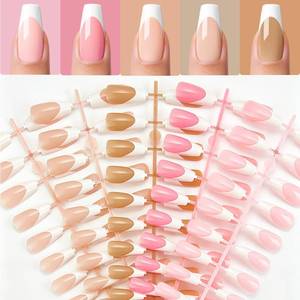 lot 17587 image: 120 Pcs White French Tip Press on Nails Kit - 5 Color Base Medium Coffin False Nails in 12 Sizes, Reusable Full Cover Glossy Manicure Set for Women - Retail $9