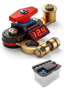 lot 17593 image: Universal Car Battery Disconnect Switch Leak Protector with LED Voltage, Copper Manual Rotary Battery Circuit Breaker,1224V Battery Cut Off Switch, Suitable for Automobiles, Trucks, RVs, Ships - Retail $15
