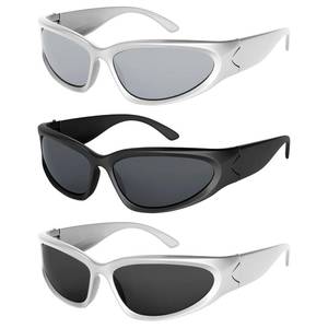 lot 17596 image: 3Pack Y2K Wrap Around Sunglasses for Men Women Silver Glasses Retro 90s Fashion Sport Shades Eyeglasses (only 2 available) - Retail $7