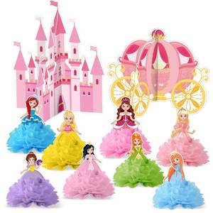 lot 17607 image: 10 Set Princess Birthday Party Decorations Cartoon Princess Paper Flower Honeycomb Centerpieces Paper Flowers Castle Carriage Party Table Topper Decor for Girls Birthday Baby Shower Table Decorations - Retail $10
