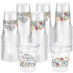 lot 17635 image: 60 Pack Wildflower Baby Shower Cups 12 oz Disposable Clear Plastic a Little Wildflower Is on the Way Cups for Wildflower Baby Shower Birthday Floral Spring Summer Party Decorations - Retail $17