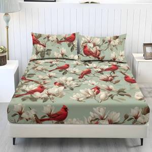 lot 17638 image: Cardinal Flower Print Sheet Set Bed Sheets Soft Microfiber Deep Pocket Wrinkle Free Bedding Sheets with Pillowcases, Machine Washable, Twin Size (3pcs) - Retail $30