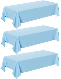 lot 17654 image: Light Blue Tablecloth - 3 Pack 54 � 108 Rectangle Disposable Light Blue Plastic Table Cloth, Waterproof Table Cover for Party, Holiday & Gathering Use - Retail $8