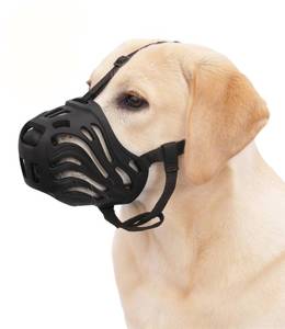 lot 17660 image: Dog Muzzle for Large Dogs, Silicone Basket Dog Muzzle for Large and Medium Dogs Breed Can Prevent Eating Chewing and Barking for Grooming Trimming Training(Black, L-6) - Retail $18