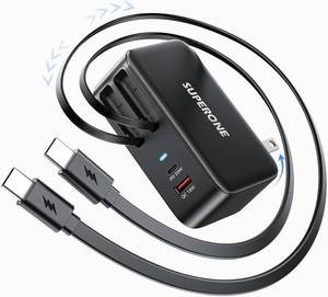 lot 17686 image: 4 in 1 Retractable Wall Charger with Dual USB C Cables, 78W Fast Charging iPhone 17 Retractable USB C Charger with Dual Ports for iPhone 17 Pro Max1615141312, Pad, Galaxy, Pixel - Retail $28