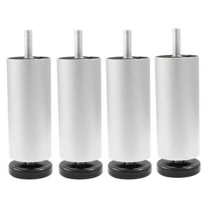 lot 17687 image: Bonsicoky 4 Inch Silver Furniture Legs Set of 4, Aluminum Alloy M8 Thread Replacement Sofa Legs for Cabinet, Cupboard, Desk - Retail $16