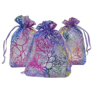 lot 17688 image: 50pcs Sheer Organza Favor Bags For Wedding Baby Shower Rattan Print Gift Bags Samples Display Drawstring Pouches (3.5x4.5 inch, coral purple) - Retail $12