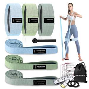 lot 17696 image: 9 PCS Fabric Resistance Bands Set for Working Out, Non-Slip Exercise Booty Bands for Women & Men Leg and Glutes with Hair Ties and Tape Measure - for Home Gym Workout, Yoga, Pilates - Retail $27