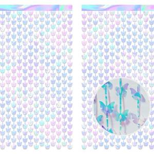 lot 17699 image: Iridescent Butterfly Fringe Party Backdrop - GREATRIL Fairy Streamers for Butterfly Princess Themed Birthdays Party Decoration - 3.2ft x 6.5ft - 2 Packs - Retail $13