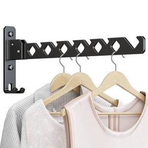 lot 17705 image: Wall Mounted Clothes Drying Rack, Wall Clothes Hanger Foldable, Laundry Hanger Hook for Bathroom, Wall Clothes Rack Indoor, Perfect for Small Spaces, Matte Black - Retail $10