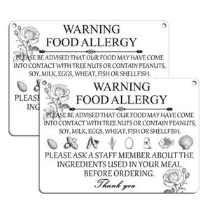 lot 17711 image: Food Allergy Sign, 10 x 7 Thick Acrylic Self-Adhesive Warning Sign For Home Cafe Bar, Easy to Install (White) 1pcs  - Retail $16