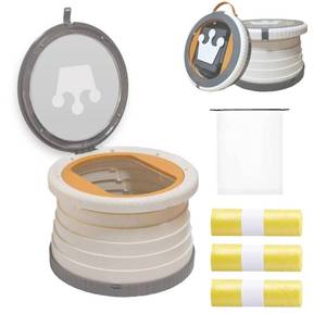 lot 17714 image: Portable Toilet for Kids, Portable Potty Seat for Toddler Travel, Travel Potty with Travel Bag, Applicable to Camping, IndoorOutdoor Use, Includes 45 Replacement Bags (Grey) - Retail $19