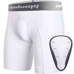 lot 17716 image: Athletic Cups Youth Boys Sliding Shorts with Protective Cup Baseball Football MMA Lacrosse Hockey White M - Retail $20