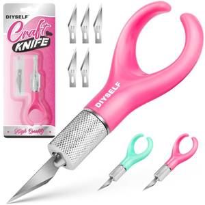 lot 17723 image: DIYSELF Fingertip Craft Knife with 5 Extra #11 Blades, Precision Detail Hobby Knife with Safety Cap, Ergonomic Finger Loop Exacto Knife for Crafting, Paper, Vinyl, Foam, Scrapbooking, Model Making - Retail $9