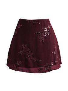 lot 17731 image: Womens Plus Size Sequin Skirts Floral Embroidery Mesh Y2K A Line Mini Skirt Burgundy Large Plus - Retail $17
