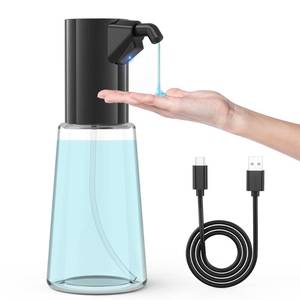 lot 17733 image: Automatic Soap Dispenser Adjustable,4 Adjustable Levels Rechargeable Electric Liquid Dispenser,450ml Touchless Hand Sanitizer Pump for Bathroom and Kitchen,The Bottle is Replaceable (Black) - Retail $15