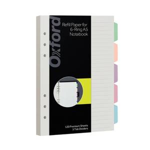 lot 17750 image: Oxford A5 Refill Paper, 6 Ring Lined Paper with Pastel Binder Dividers, 5 Tabs, 120 Sheets, 6 x 8.25 Inches, Notebook, Bullet Journal and Planner Inserts (1016731) - Retail $8