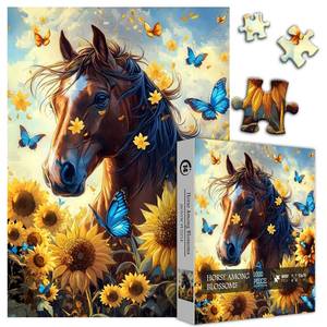 lot 17753 image: Flower Horse Puzzles for Adults 1000 Piece, Nature Sunflower Butterfly Garden Themed, Animal Floral Challenging Jigsaw Puzzle - Retail $13